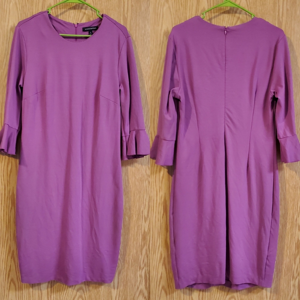 Banana Republic purple sheath dress with ruffle sleeves size 12